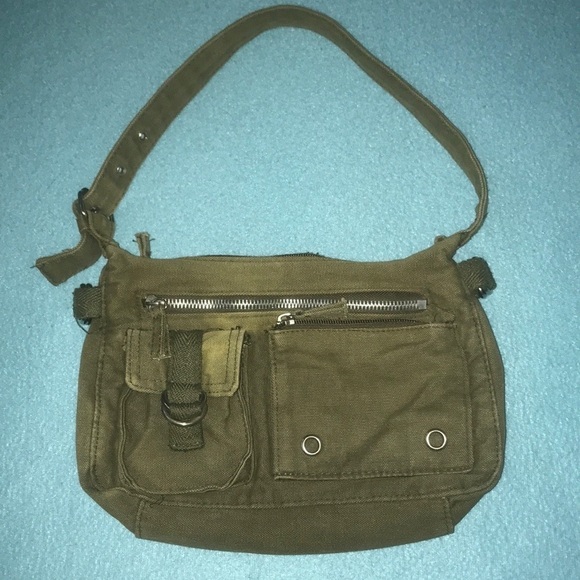 Unbranded army green canvas messenger purse adjustable strap cute details - Picture 1 of 10
